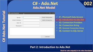 Ado Net Model  Part 2  Introduction to Ado Net  Ado Net Tutorial 002 [upl. by Assedo]