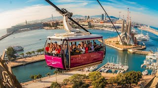 Barcelona spain 4k port cable car amazing tour [upl. by Rehpinnej]