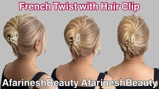 French Twist with Hair ClipStylish updo with hair clipChignon tutorial [upl. by Aytac466]