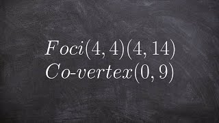 How to write the equation of an ellipse when given the foci and co vertex [upl. by Swetlana206]