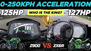 Kawasaki Z900 🆚️ Kawasaki ZX6R  0250kph Acceleration  Top Speed Attempt 🔥 [upl. by Illehs]