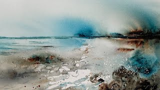 Atmospheric Abstract Watercolour Seascape Tutorial [upl. by Solracsiul]