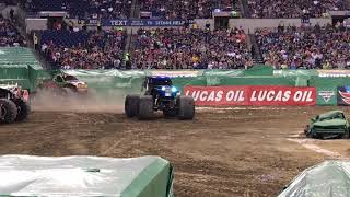 Monster Jam Indianapolis 2017  October SonUva Digger 2 wheel skills WINNING [upl. by Mufinella]