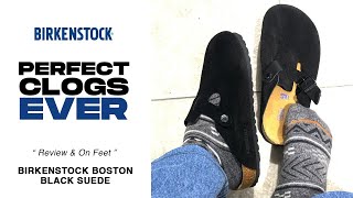 The perfect clogs Birkenstock boston black suede unboxing amp on feet [upl. by Ahsinal]