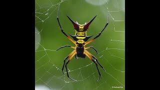 Colorful spiny orbweaver spinning its web [upl. by Hak]