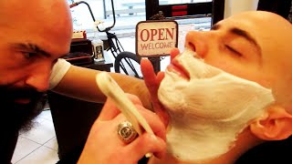 Old Style Italian Barber  Face Shave and Massage  ASMR Binaural [upl. by Esorrebma772]