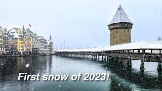 First snow of winter 2023 in Lucerne ❄️ Switzerland Winter 🇨🇭 [upl. by Ivzt312]