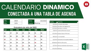 CALENDARIO DINÁMICO CONECTADO A UNA AGENDA EN EXCEL [upl. by Leoy]