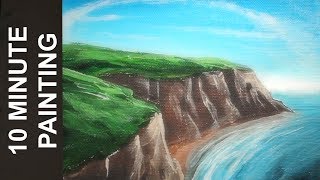 Painting Rocky Cliffs on the Ocean with Acrylics in 10 Minutes [upl. by Enalda]