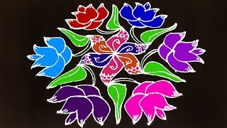 Big colour Muggulu Creative amp Awesome  13 to 7 Daily rangoli and kolam Designs for Beginners [upl. by Ellinnet219]