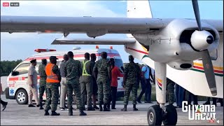 SURVIVORS OF HELICOPTER CRASH ARRIVE AT OGLE INTERNATIONAL AIRPORT GUYANA [upl. by Aicineohp970]