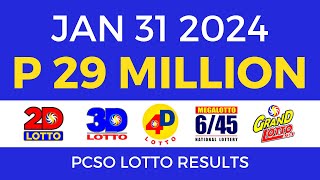 Lotto Result January 31 2024 9pm PCSO [upl. by Ynneb860]