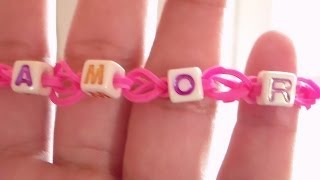 Como Hacer una pulsera de Gomitas con Letras  How to make the Rainbow Loom Bracelet With Letters [upl. by Corder574]