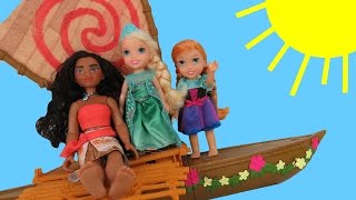 MOANA meets queen ELSA  Anna amp Elsa toddlers SAIL on Moanas boat  Ocean  Waves [upl. by Ahsram]