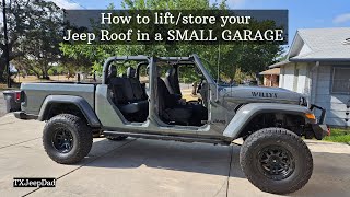 How to Remove your Jeep Gladiator Roof using tie down straps in SMALL GARAGE ep 49 [upl. by Arihsak]