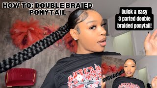 HOW TO Double braided ponytail 3 part slick back Quick amp Easy tutorial [upl. by Ettecul841]