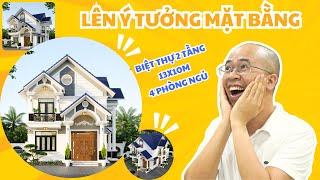 Tìm Ý Cho Mặt Bằng Thiết Kế Biệt Thự 2 Tầng 4 Phòng Ngủ Kích Thước 13x10m I Gizento [upl. by Aizitel]