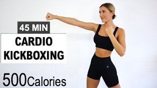 45 MIN Cardio Kickboxing Workout  Fast Fat Burn  500 Calorie Killer  No Repeat  No Equipment [upl. by Nosnar]