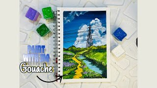 Gouache painting tutorialgouache painting for beginners Himi gouache on paperstudio ghibli [upl. by Iliak]