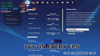 GTX 1650  RYZEN 5 3600 FORTNITE BENCHMARK TEST 1V1 ON EVERY FPS [upl. by Aihpled]