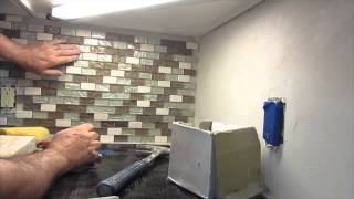 How to install a glass mosaic tile backsplash Parts 12 and 3 [upl. by Neron]