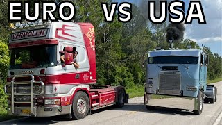 EUROPEAN vs AMERICAN Cabover Semi Trucks [upl. by Nosrettap]