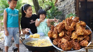 Mommy Sreypov Yummy crispy chicken with vegetable cook for children [upl. by Analle399]