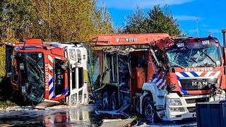 BEELDEN TER PLAATSE schuimblusvoertuig brandweer Dordrecht kantelt tijdens spoedrit in Dordrecht [upl. by Leumek]