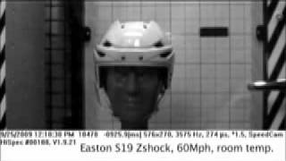 Easton S19 ZShock Helmet Video  60 mph Puck Impact Test [upl. by Nnawaj]