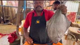 KASIMEDU🔥SPEED SELVAM  BLACK POMFRET FISH CUTTING🐠  KASIMEDU FISH MARKET  FISH CUTTING VLOGG [upl. by Fermin789]