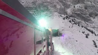 MVR Rochers de Naye Cab Ride Déneigement et passages secteurs caténaire gelée [upl. by Puff]