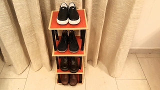 DIY How to Cardboard Shoe Rack Shelf TUTORIALFor kids Shoes [upl. by Bjork]