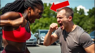 Hombre Racista Ataca a Mujer Negra y Recibe una Sorpresa Impactante Cuando Ella se Defiende [upl. by Ynohta578]