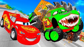 Lightning McQueen and MATER vs ZOMBIE Pixar cars Zombie apocalypse in BeamNGdrive [upl. by Ardnuas]