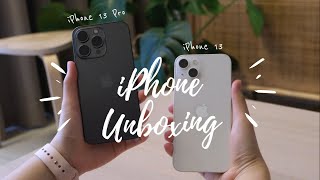 iPhone 13 Pro Graphite amp iPhone 13 Starlight Aesthetic Unboxing  Accessories  Setup [upl. by Jeromy]