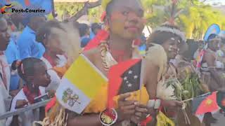 Students at Caritas Technical Secondary School awaiting Pope Francis arrival at the school [upl. by Acilef]