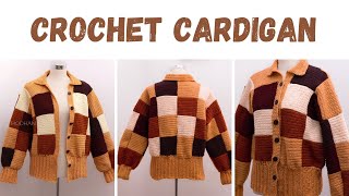 Crochet Patchwork Sweater Tutorial  Crochet Cardigan With Collar  Crochet Collared Cardigan [upl. by Atiuqcaj736]