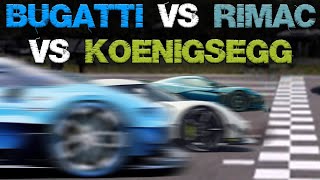 Koenigsegg VS Rimac VS Bugatti 0100 0400kmh Who Is Faster [upl. by Bidget]