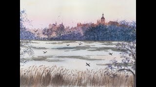 Aquarelle  comment peindre un paysage simplement tout en créant une harmonie de tons [upl. by Aissatan]