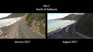 Kaikōura Earthquake Rebuild – North of Kaikōura comparison – JanuaryAugust 2017 [upl. by Burch64]