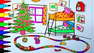 PEPPA PIG Coloring Book Pages Peppas Bedroom Kids Fun Art Learning Videos Kids Balloons Toys [upl. by Akirat]