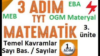 3 ADIM TYT Matematik  Temel Kavramlar  Sayı Basamakları  Sayı Kümeleri  1 Adım  MEB  EBA 2023 [upl. by Nosdrahcir]