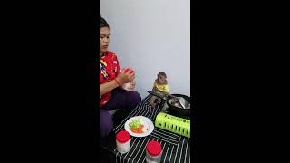 Today Mom kind cooking food and eating with baby cute bae3 baby3 babyanimal 3monkeys babymonkey [upl. by Adnalram]