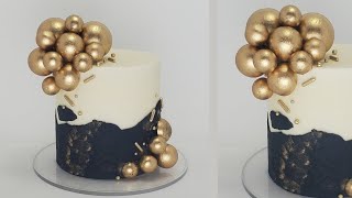 TwoToned Buttercream Cake  Gold Sphere Cake Toppers light weight  Cake Decorating Tutorial [upl. by Hellman]