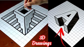 ✅ Easy 3D Drawings on GraphGrid Paper graphpaperart [upl. by Marsiella]