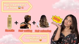 Hair colouring  Keratin  Cutting at home😍😱  easy steps haircare keratin hairtutorial [upl. by Hildick898]