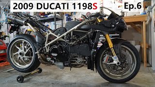 2009 Ducati 1198S  Ep6  Upgraded battery cables air box gaskets fluid changes [upl. by Anelliw]