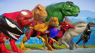 ALL SuperHero Dinosaurs Battle in Jurassic World Dinosaur Pro 8 SuperHero Team [upl. by Eicats]