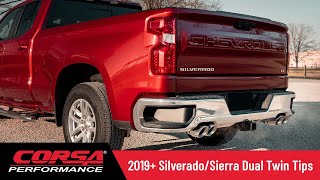 CORSA 2019 Silverado amp Sierra Dual Rear Exit Exhaust Systems Now Available WithTwin 4quot Tips [upl. by Ybrek184]