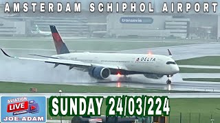 LIVE RAINSTORMS ACTION at Amsterdam Schiphol Airport RW27 Arrivals and Departures [upl. by Odnamra]